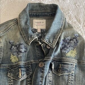 Torrid Blue Denim Jacket with Floral Accents